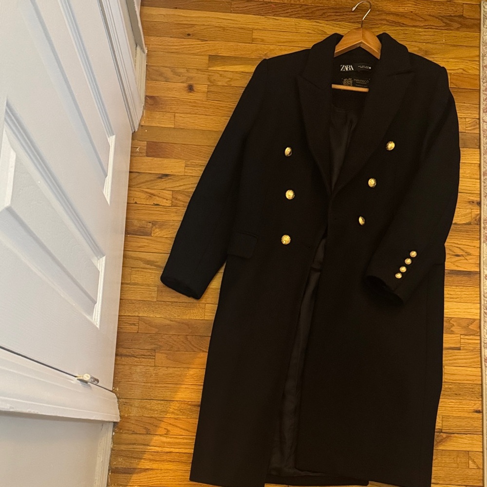 Zara Black Overcoat with Gold Accents
